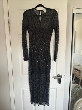 H&M Black Long Sleeve Sequin Maxi Dress